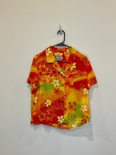 Jams World Aloha Style Camp Shirt - Women Sz Medium, Fabric Pattern Fire Flower