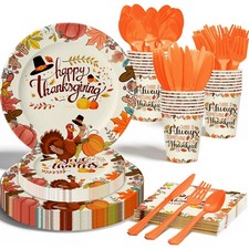 Thanksgiving Fall Party Supplies, 168 PCS Thanksgiving Disposable Dinnerware ...