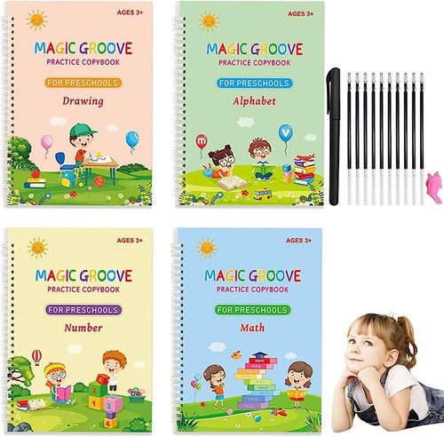 Children Magic Ink Practice Book 4Pc Large Reusable Handwriting Practice Boo...