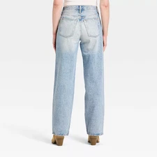 Women's Mid-Rise 90's Baggy Denim Rhinestone Jeans - Universal Thread Light Wash