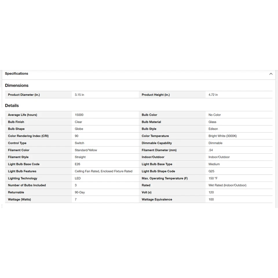 3pk EcoSmart 100W LED Light Bulb G25 Dimmable Globe Clear Glass Bright White - Image 2 of 4