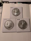 3ea 2013 Silver Eagle 1oz .999 Silver BU Condition.Lot of 3