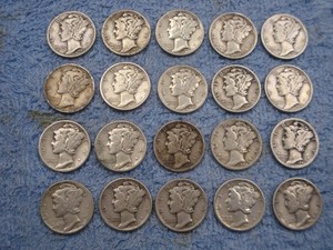 20 SILVER MERCURY DIMES WITH DATES lot su20