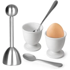 vibedor Egg Cups and Egg Cracker Set for Soft Boiled Eggs, 1 Stainless Steel ...