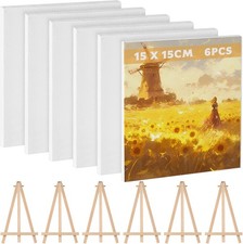 6 Stück Kleine Leinwand zum Bemalen, 15 x 15 cm Baumwolle Keilrahmen Weiß Mini L