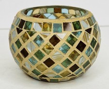 Yankee Candle Browns Blues Mosaic Tea light Holder Abt 3.5 Across 2.5 High USED