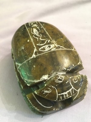 VINTAGE ÄGYPTISCHER SKARABÄUS KÄFER GRAVIERT ONYX / MARMOR 9 CM ORNAMENT DISPLAY