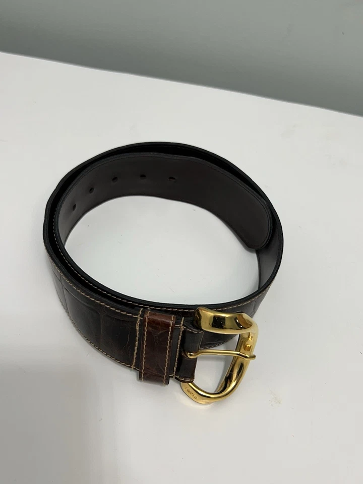 Cinturón de cuero FURLA para mujer marrón cocodrilo en relieve moda hebilla dorada talla M Foto 2 de 4