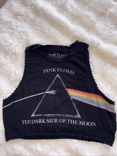 Pink Floyd Dark Side Of The Moon Black Tank Size M Crochet Lace Edge Cropped Pink Floyd Dark Side Of The Moon Black Tank Size M Crochet Lace Edge Cropped
