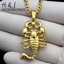 18-36"MEN Stainless Steel 3mm Gold Plated Cuban Curb Chain Scorpion Pendant*GP97