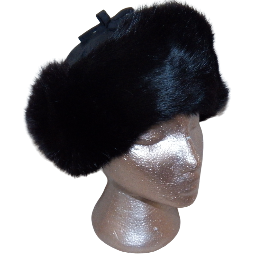 クリスマス値下げ♪FOXEY ブラックリボンハットラビットファー100% Black Nylon Genuine Canadian Fox Fur Insulated Ushanka Hunter
