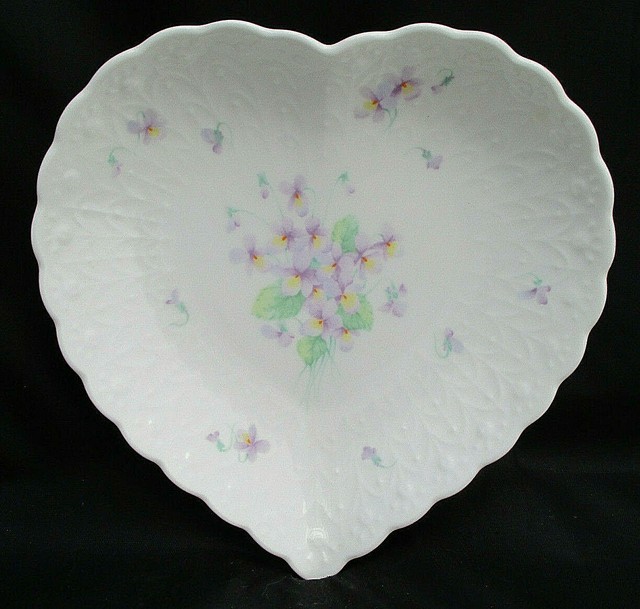 Mikasa Japan Heart Candy Dish WITH LOVE Embossed Flowers Purple Violets