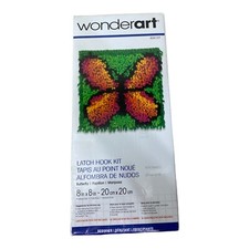 Butterfly Wonderart Latch Hook Kit 8" x 8" Beginner Green Orange Pink