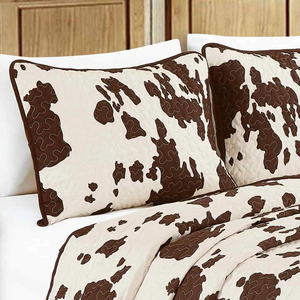 Rustic Cowhide Brown Bedspread Quilt - 3 Piece Set - Image 2 of 4