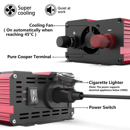 4000W Auto Wechselrichter DC 12V auf AC 110V Reiner Sinus Solar 4 USB Wandler - Bild 10 von 16