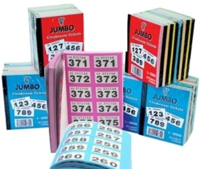 Cloakroom Raffle Tickets 500 or 1000 Books sequential numbered bordered Jumbo
