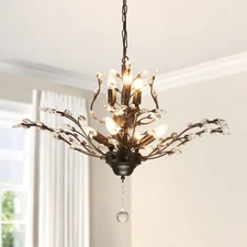 Elegant Flower Crystal Chandeliers Black Branching Ceiling Lamp Pendant Light