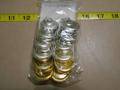 Silver and Gold Tone Lobe Loop Earrings Three Sets Pierced (Double Column 1)