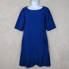 Tahari ASL Sheath Dress Women 8 Blue Short Sleeve Knee Length Modest Minimalist
