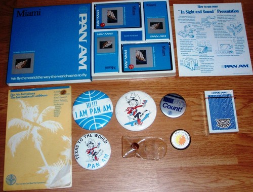 Vtg Pan Am airline memorabilia buttons audio visual slide presentation Miami NEW - Picture 2 of 10