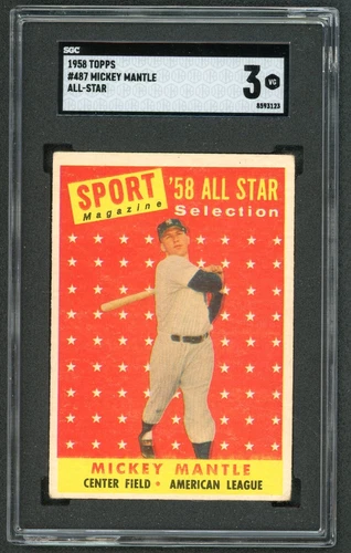 1958 Topps Mickey Mantle All-Star #487 SGC 3 Very Good