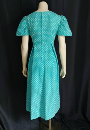 ROMANTIC Bridgerton REGENCY 1960s Vintage FLOCKED FLORAL DOT Midi DRESS GOWN M - Picture 5 of 6