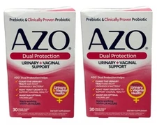 2x AZO DUAL PROTECTION URINARY & VAGINAL SUPPORT 24HR 30x2= 60 Capsules 01/27+