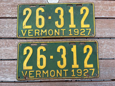 1927 Vermont License Plate Pair 26 312