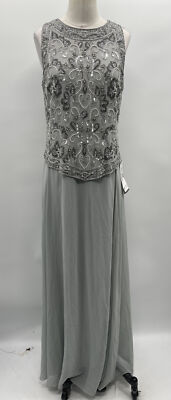 j kara embellished chiffon dress J Kara Womens Beaded Popover Evening Dress Navy 6