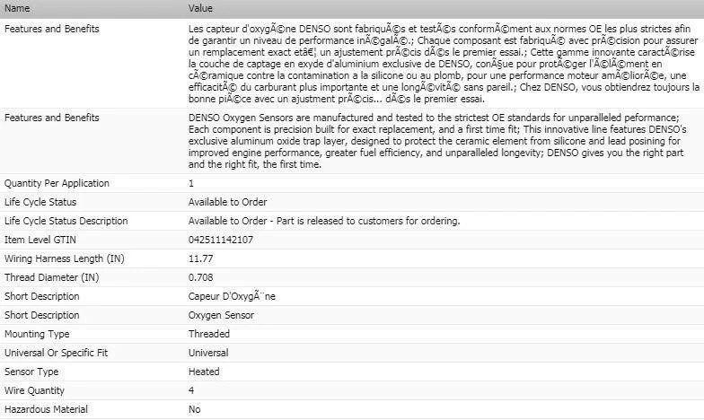 Sensor de oxígeno aguas abajo Denso para Chrysler Sebring 2001-2003 V6-2,7 L Foto 2 de 4