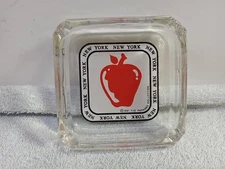 Vintage New York Square Glass Ashtray~ Big Apple (1991) Decorative Souvenir 