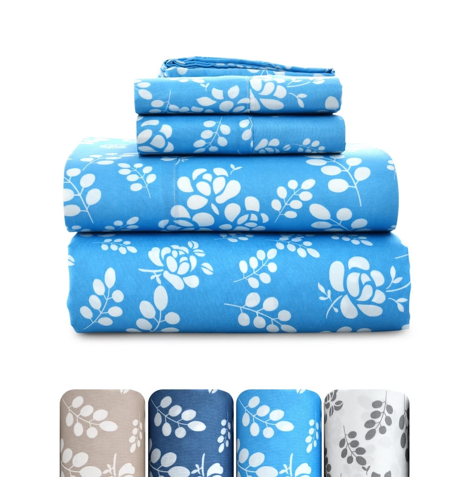 Microfiber 4 Piece Floral Bed Sheet Set Queen King Full Hotel Quality Sheets - Image 2 of 4