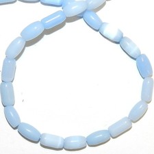 G1585 Light Blue 8mm Tapered Oval  Barrel Cat's Eye Fiber Optic Glass Bead 15"