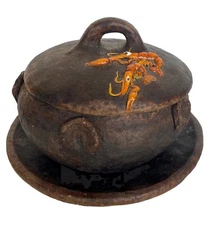 Vtg Roberta Schilling 3 Pc Set; Pottery Bowl with Lid & Plate, Crawfish Design