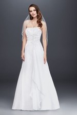 New Strapless Chiffon A-Line White Wedding Dress Size 4 Beaded Appliqu 