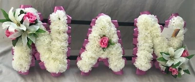 Nan Funeral Flower Artificial Silk Any 3 Letter Name Tribute Memorial Wreath Mum