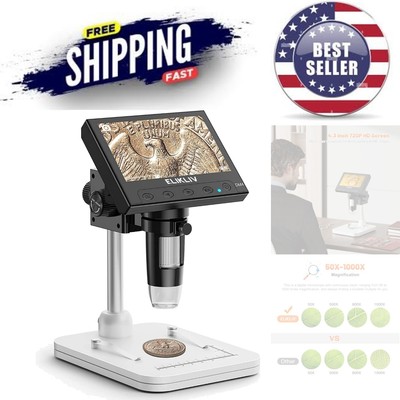 1000x HD LCD Digital Coin Microscope with 8 LED Lights - Perfect for Collectors