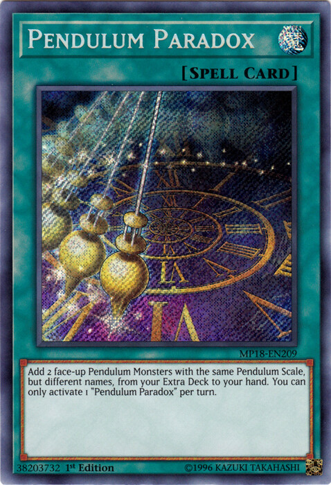 Pendulum Paradox - MP18-EN209 - Secret Rare - 1st Edition x3