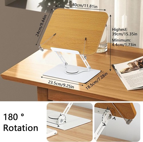 Book Stand Reading Holder 360° Swivel Base Wooden Foldable Recipe Textbook Stand - Picture 2 of 9