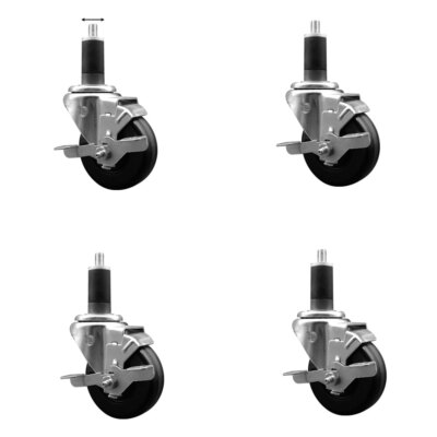 3-1/2 Inch Phenolic Swivel 1-1/4 Inch Expanding Stem Caster Set with Brake SCC