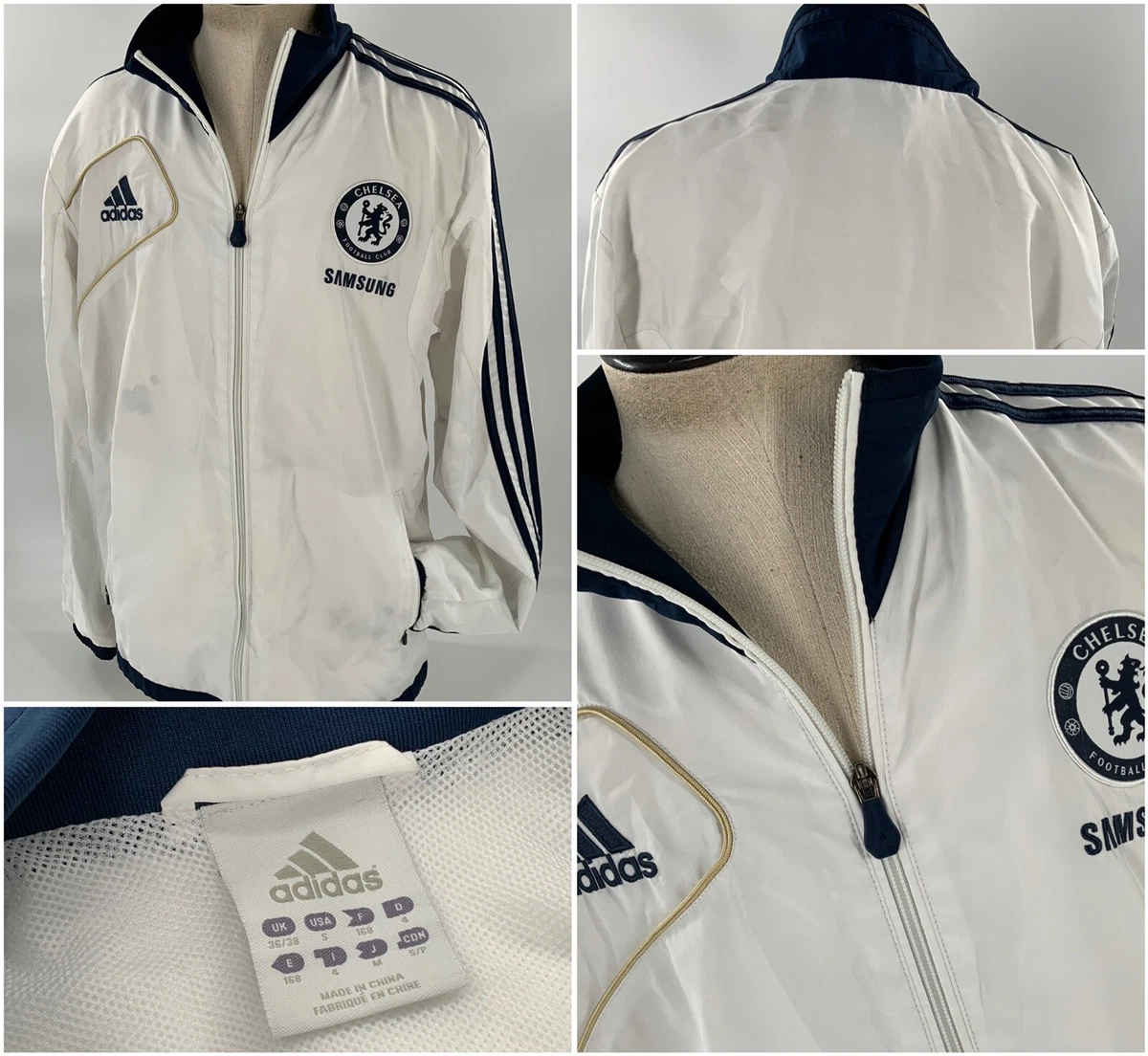 Chelsea FC Adidas Samsung Soccer Jacket S Men White Blue Stripes Poly YGI J2-11