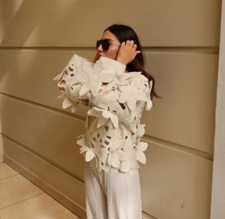 ZARA NEW WOMAN BNWT FW24 TEXTURED FLORAL KNIT SWEATER ECRU