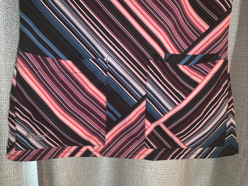 Women’s Grey’s Anatomy Barco Multi-colored Striped Scrub Top Size XS - Image 2 of 4