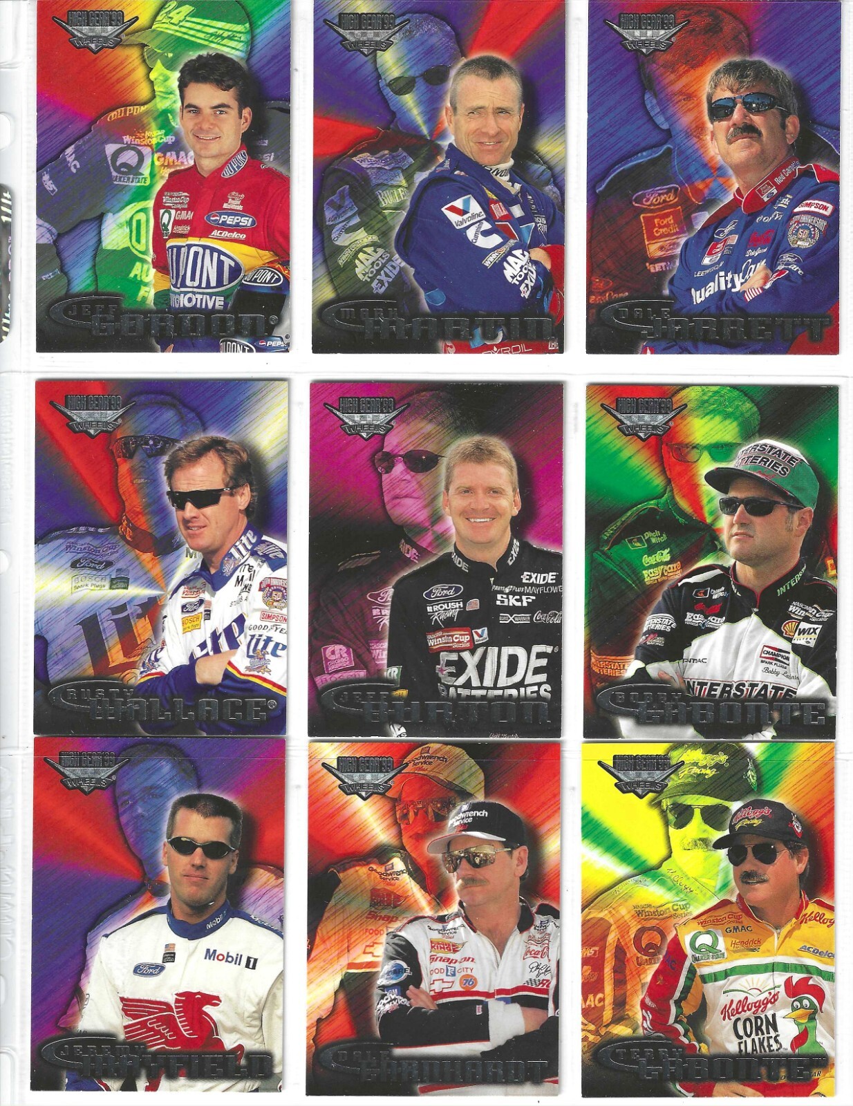 1999 High Gear-Complete 72 card set-Straight from packs to pages-Kenseth RC