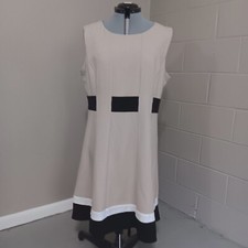 Calvin Klein Womens Beige Sleeveless Stretch Knee Length Fit & Flare Dress Sz 16