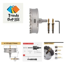 4-1/2" 114mm Tungsten Carbide Tipped Hole Saw with 2Pcs Titanium-Plated Pilot...