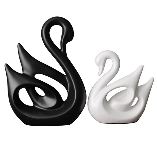 Pair of Swans Ceramic Display Figurines Larger Home Decor Accents Duck Statues - Picture 4 of 8