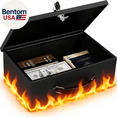Fireproof Document Box with Key Lock Water Resistant Safe Storage Black