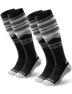 Supertrip 2 Pairs Merino Wool Ski Socks for Womens Mens, Full Medium, Black 