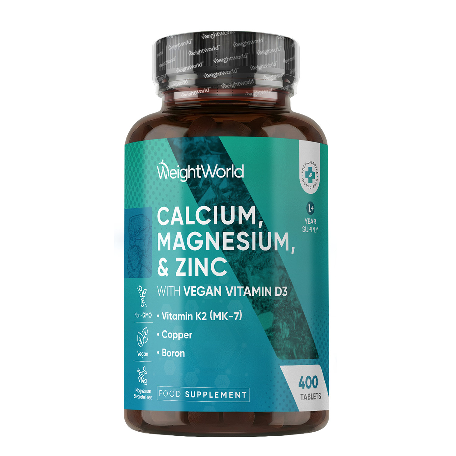 Weightworld Vegan Calcium Magnesium Zinc With Vitamin D3 & K2, Selenium - 400 Tablets (1+ Year Supply) High-Strength Bone & Immune Support - Image 2